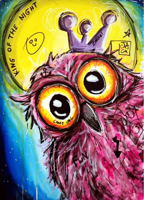 King of the night _gufo_ acrilico su tela 70×50 Anno 12_2021