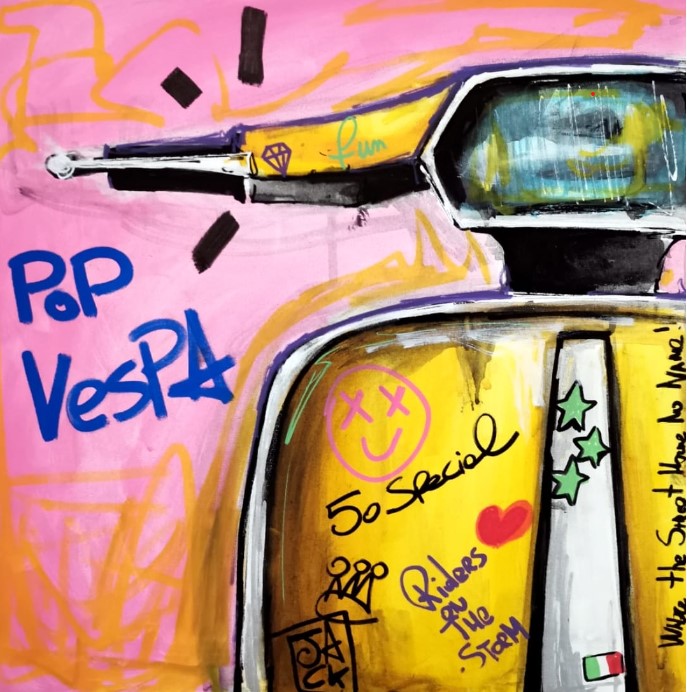 Pop vespa_ acrilico su tela 40×40 Anno_02_2022