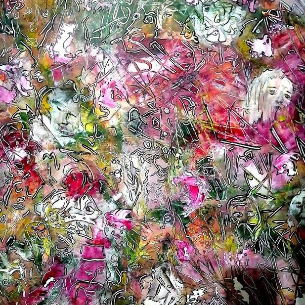 Bagliori umani-2020-acrilico-olio su tela-100x100x3