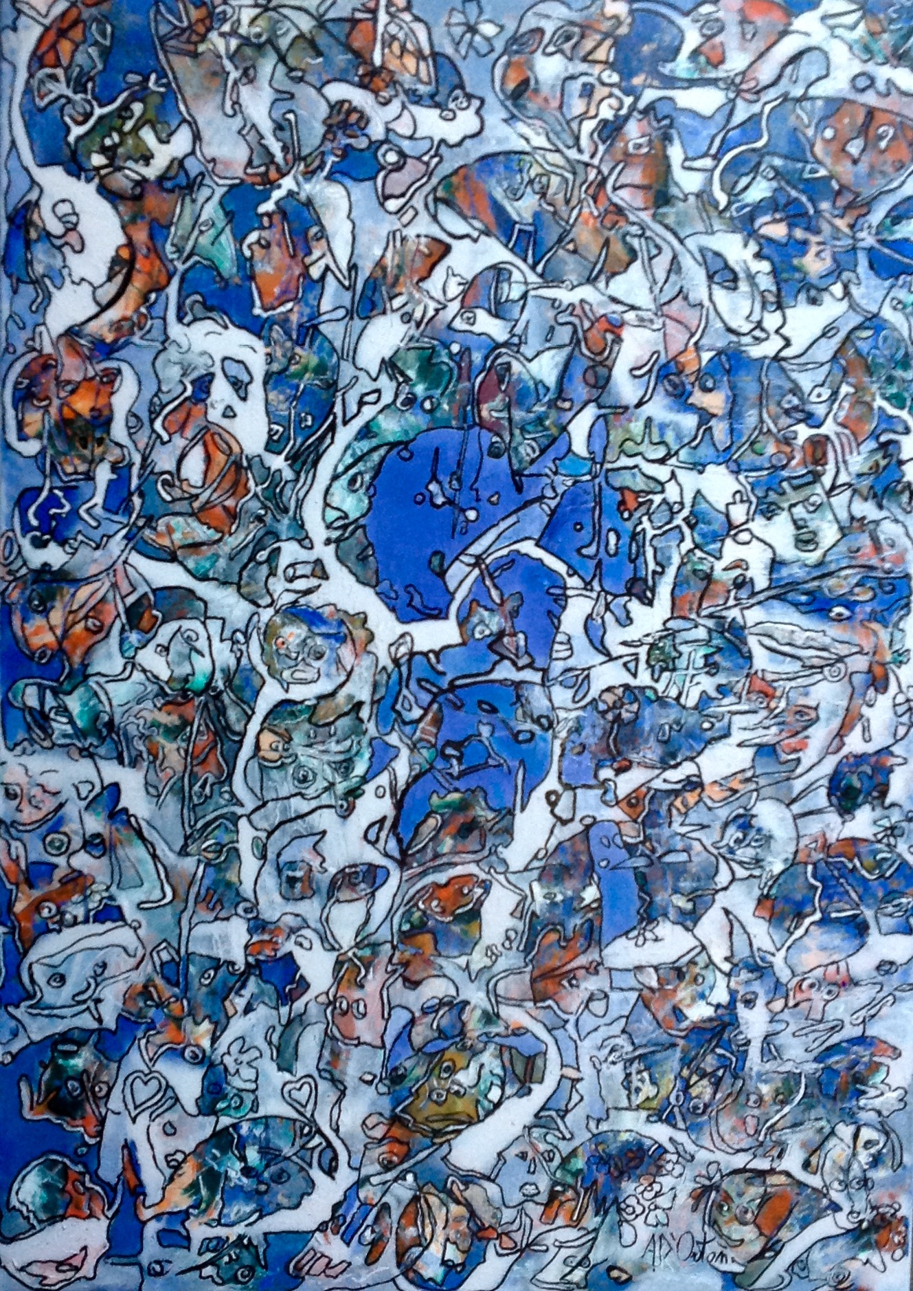 Gli esiliati_Serie Tractus_acrilico e colla su tela_70x50x3_2022