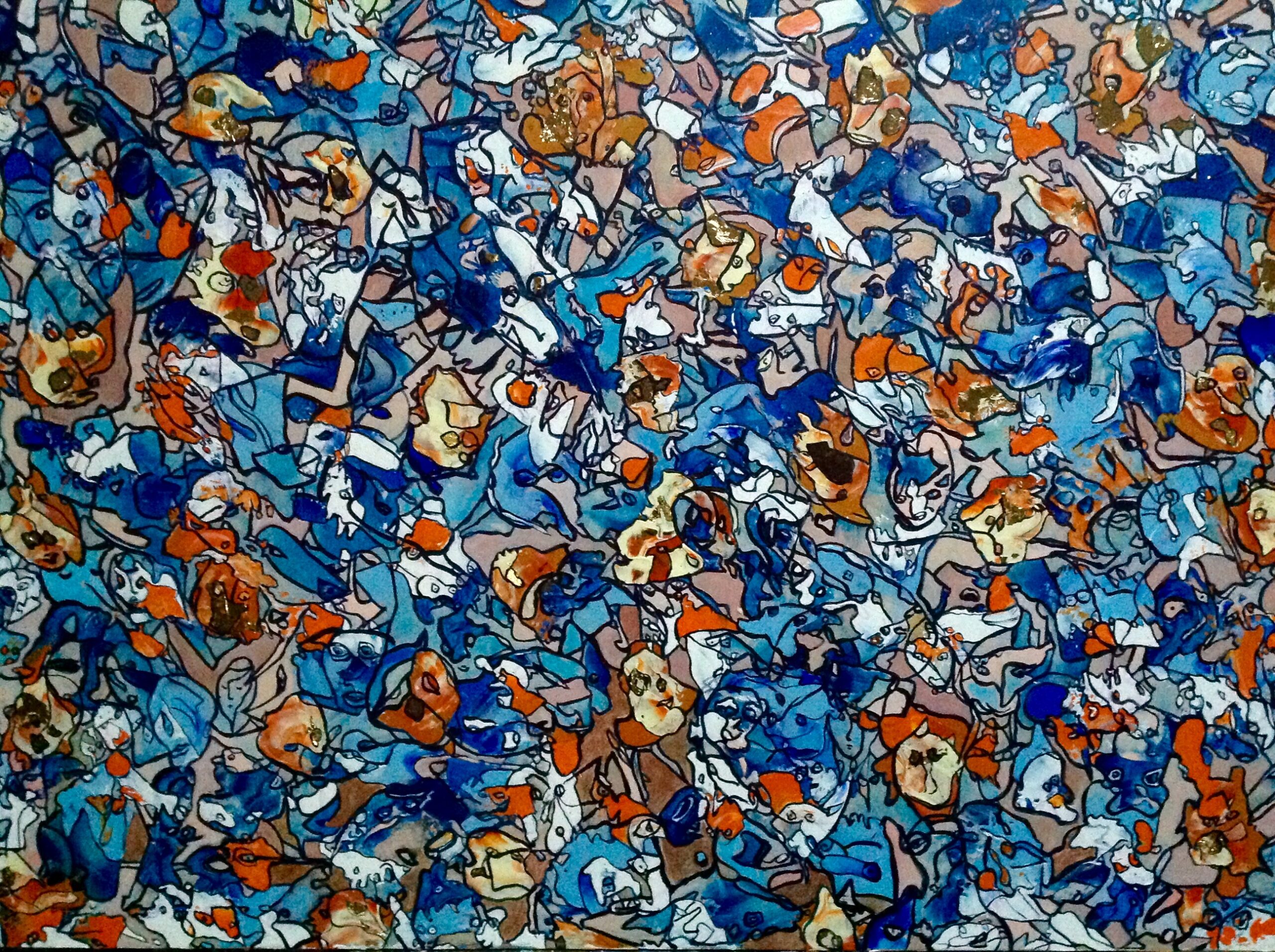 Il dolore elevato a poesia_acrilico e foglia oro su tela 70x100x3_Serie Tractus_2022